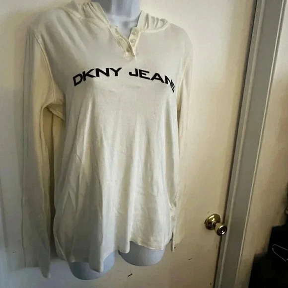 DKNY Jeans white hoodie women's size medium long sleeve - Picture 3 of 11